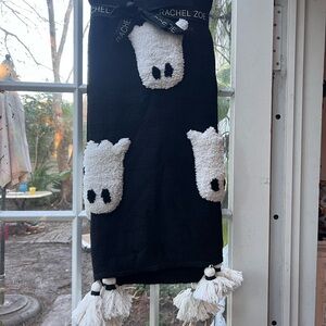 Rachel Zoe Fun Knit Throw with White Ghosts & Thick Tassles new!!